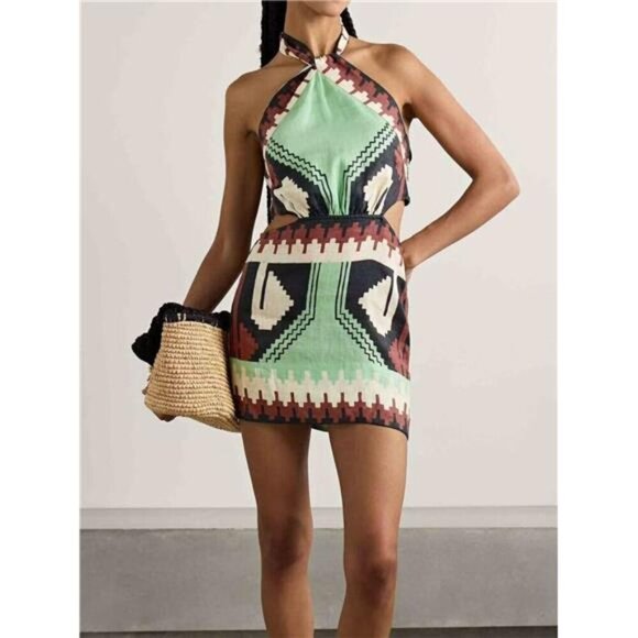 A Classy Chic Boutique Dresses & Skirts - Geometric Print Halter Neck Mini Dress